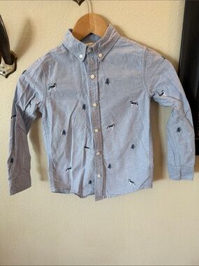 Janie and Jack Light Blue Button-Down Shirt with Puppy & Tree Embroidery